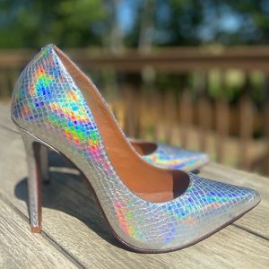 Schutz Iridescent  Silver Pumps